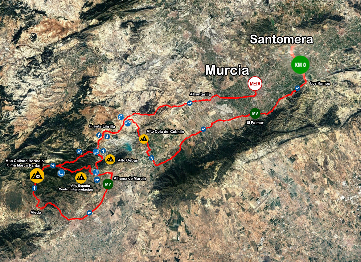 Mapa recorrido Santomera - Murcia 179,6 Km